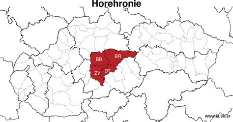 Mapa regiónu Horehronie s vyznačenými Nízkymi Tatrami, Slovenským rajom a Muránskou planinou