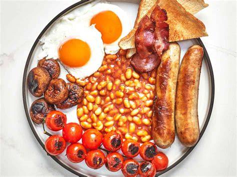 Obrázok: typické usporiadanie na tanieri Full English Breakfast