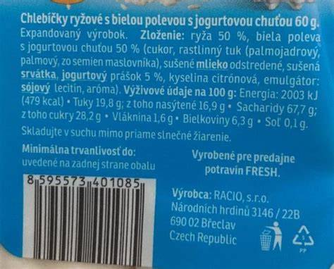 Ryžový jogurt - zobrazenie hlavných surovín