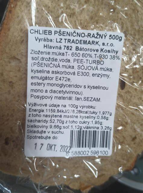 Ražný chlieb Tesco - ilustratívna grafika porovnania nutričných hodnôt
