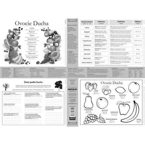 Infografika: Ovocie Ducha podľa Gal 5,22-23 (láska, radosť, pokoj, zhovievavosť, láskavosť, dobrota, vernosť, miernosť, zdržanlivosť)