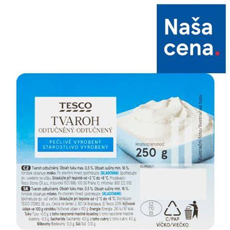 Porovnanie nutričných hodnôt - odtučnený vs. bežný tvaroh Tesco