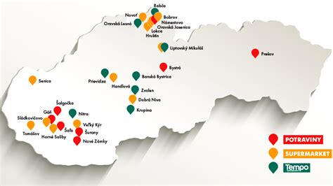Mapa s pobočkami COOP Jednota na Slovensku