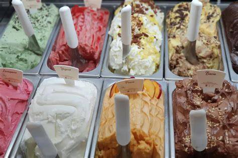 Obrázok s kategóriami zmrzliny: vodové, sorbet, mliečne, mascarpone, rastlinné tuky