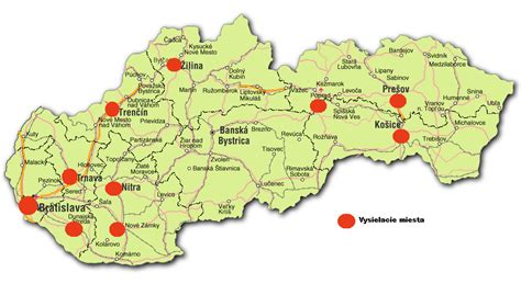 Mapa Slovenska s vyznačenými oblasťami vhodnými na zber žihľavy (okolie potokov)